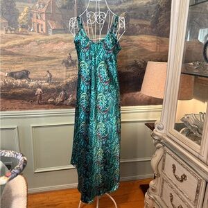 Turquoise and Burgundy Paisley Satin Nightgown Dress